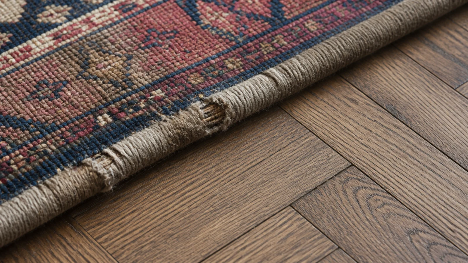 worn selvedge along the long edge of an old hand knotted rug