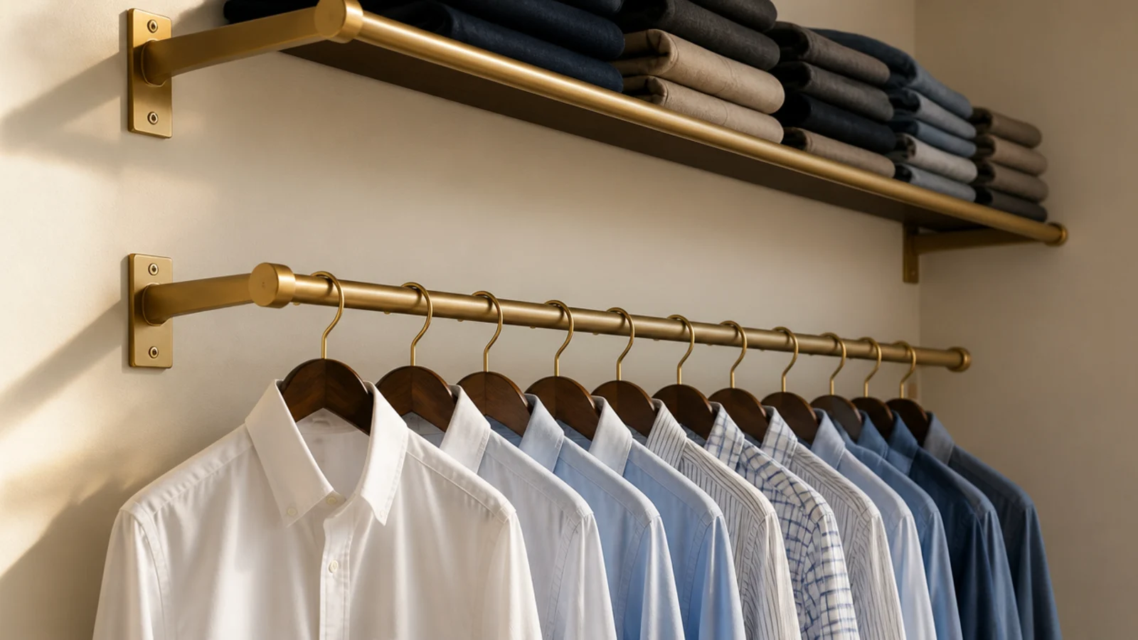 second closet rod added below shirts to double hanging on a budget