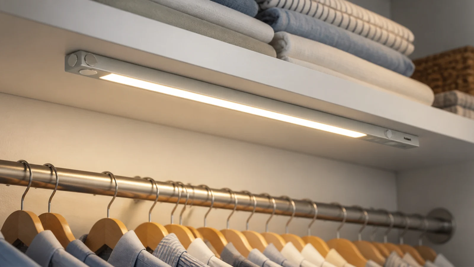 rechargeable warm led strip lighting a budget closet shelf and clothes