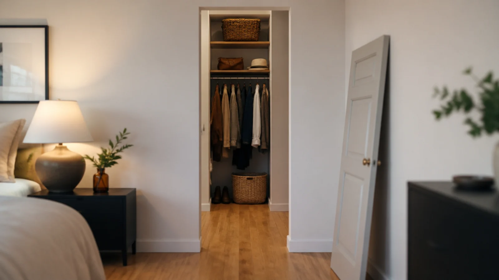 small walk-in closet with the door removed showing shelving inside
