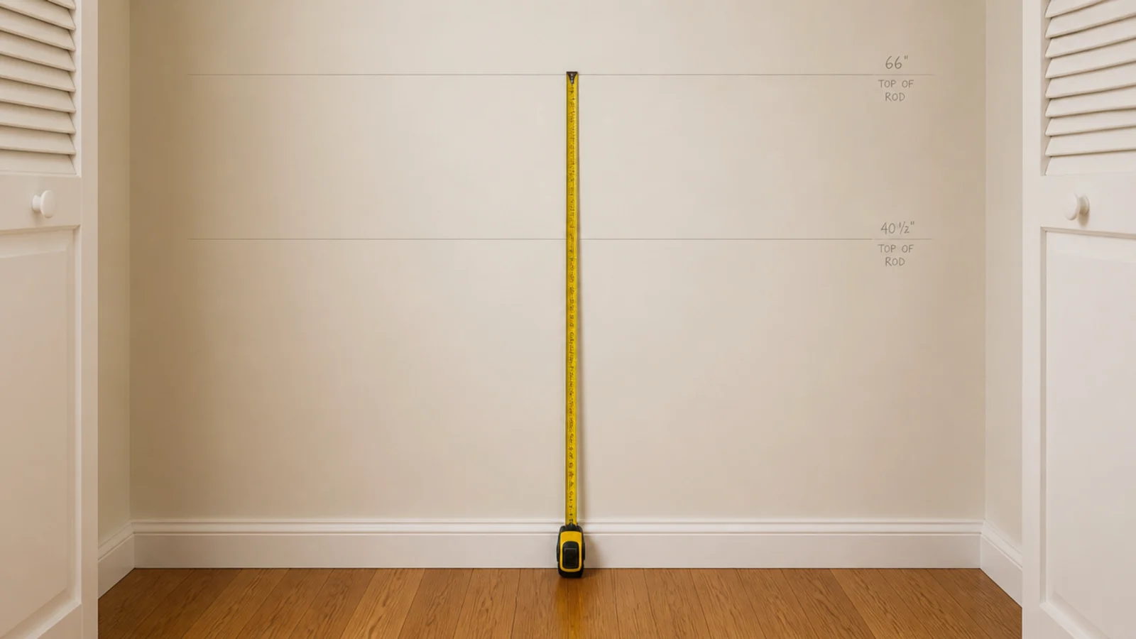 pencil marks at forty two and eighty four inches on a closet wall