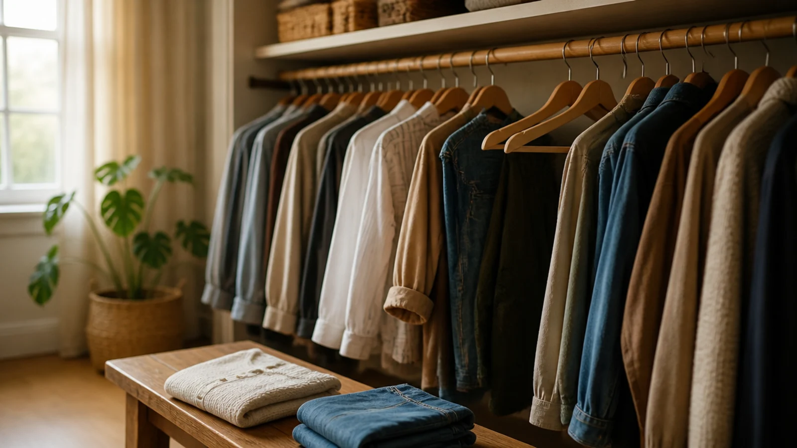 hangers being straightened during a quick minimalist closet reset