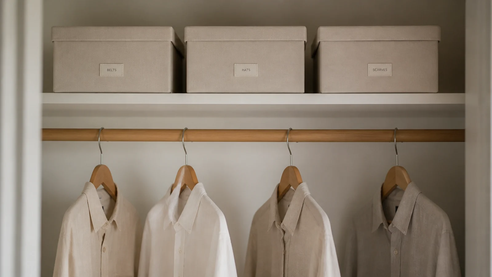 seasonal storage boxes above a rail with breathing room below
