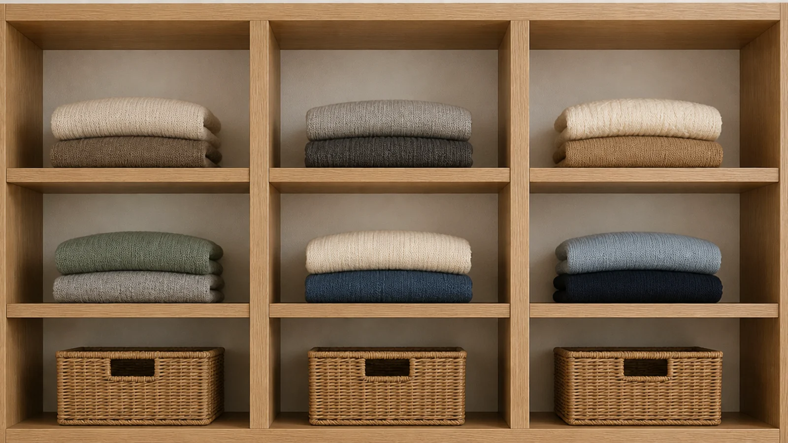 vertical dividers splitting long closet shelves into neat sections