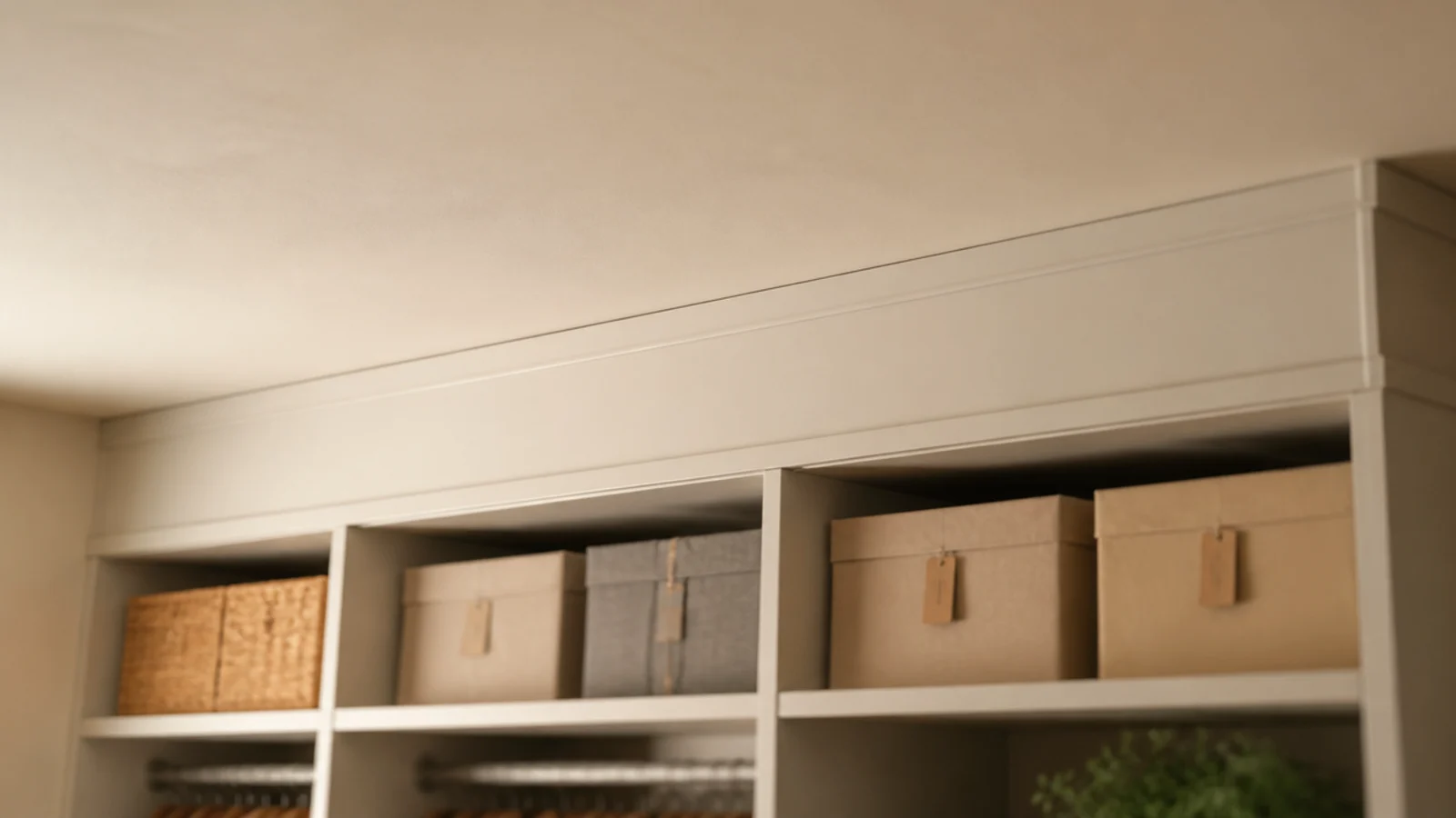 filler panel closing the gap between closet shelving and the ceiling