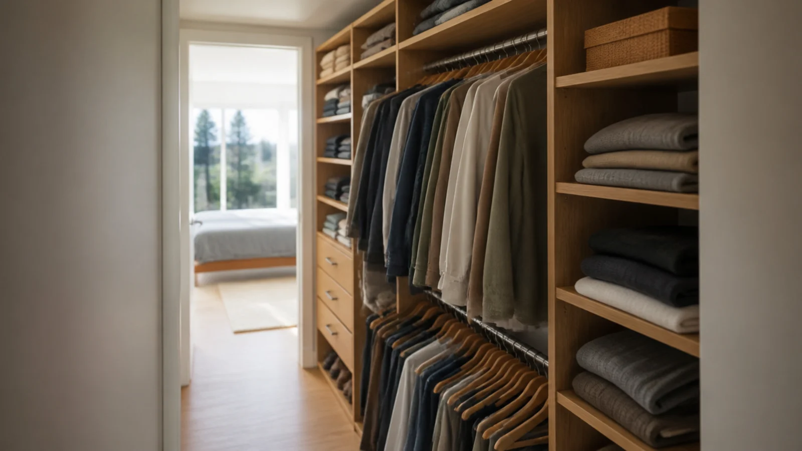 deep reach-in closet layout with no walkway and one dense wall