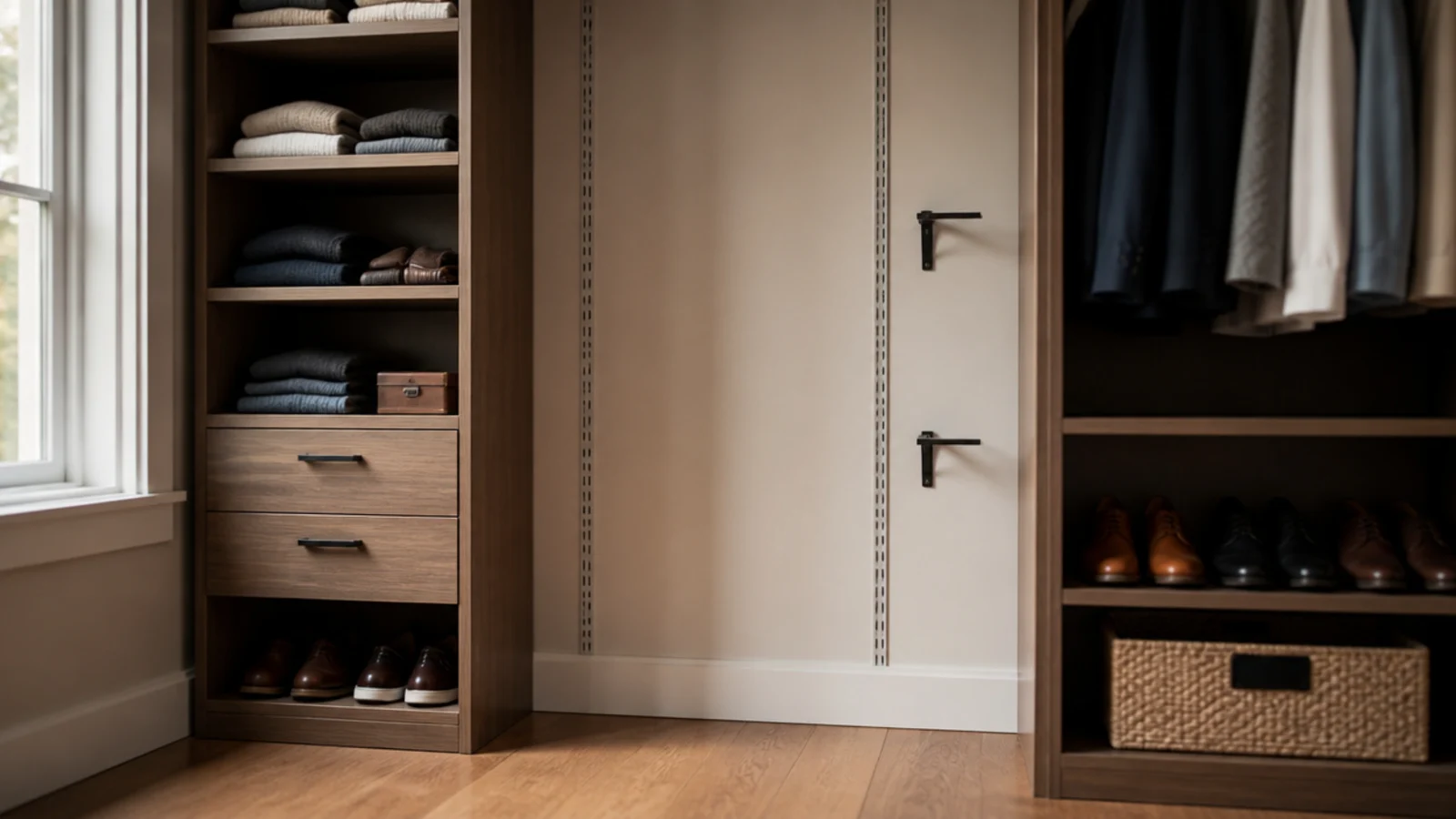 empty closet bay left clear with adjustable shelf standards ready