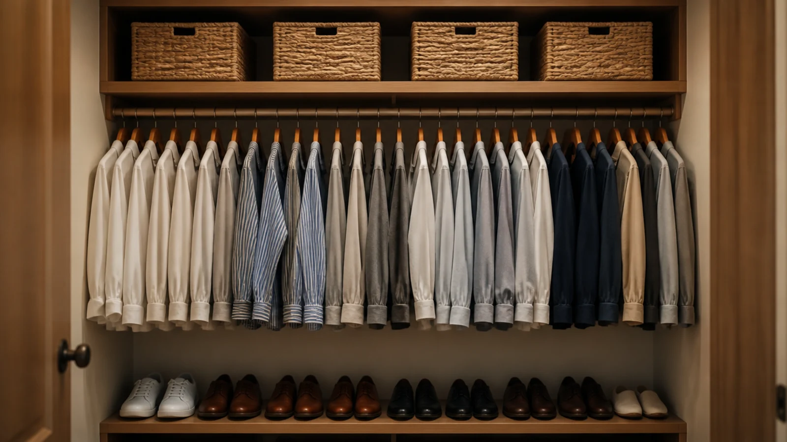 small closet wall showing daily weekly and seasonal storage zones