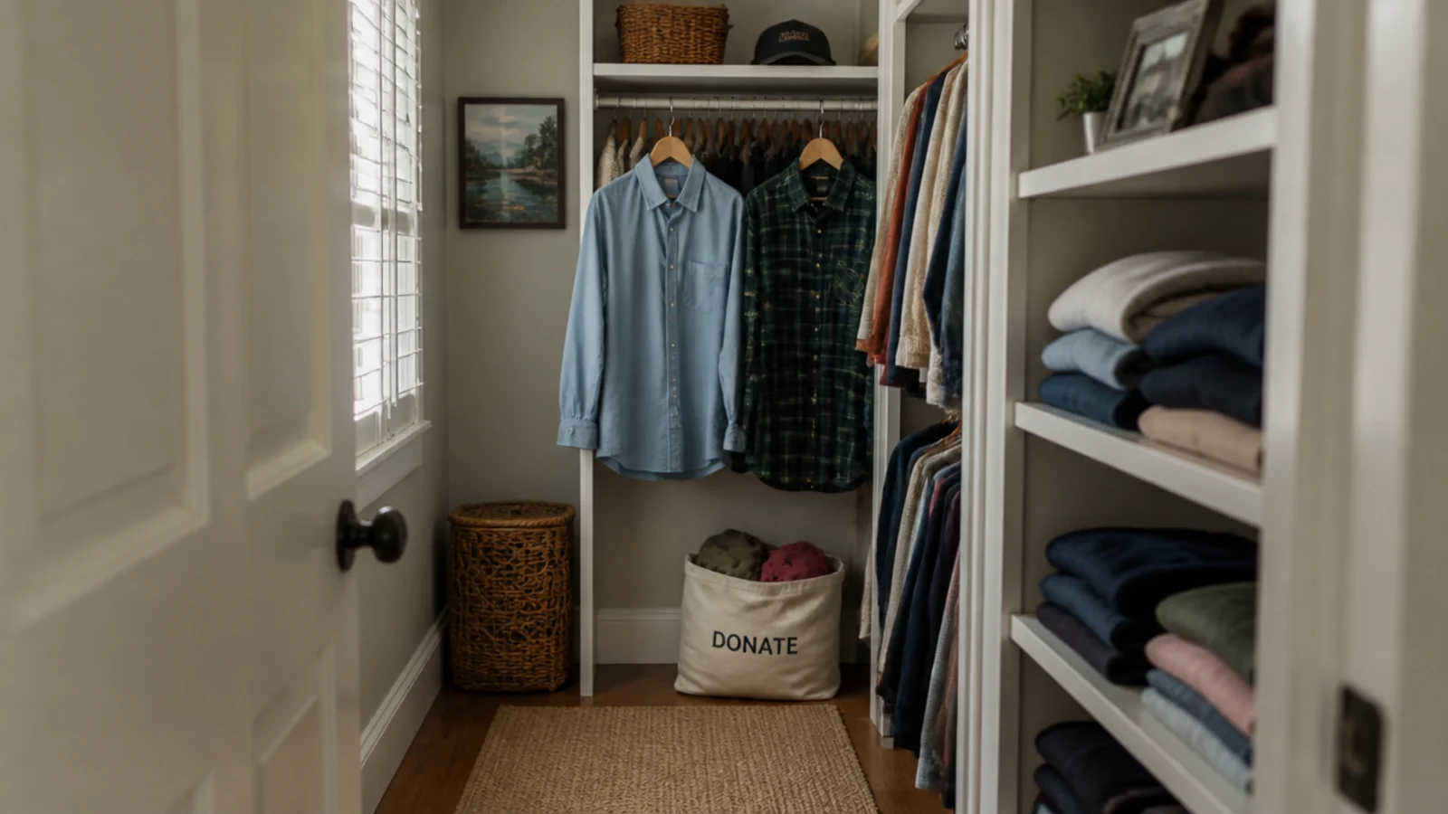 hanging clothes being straightened during a quick closet reset