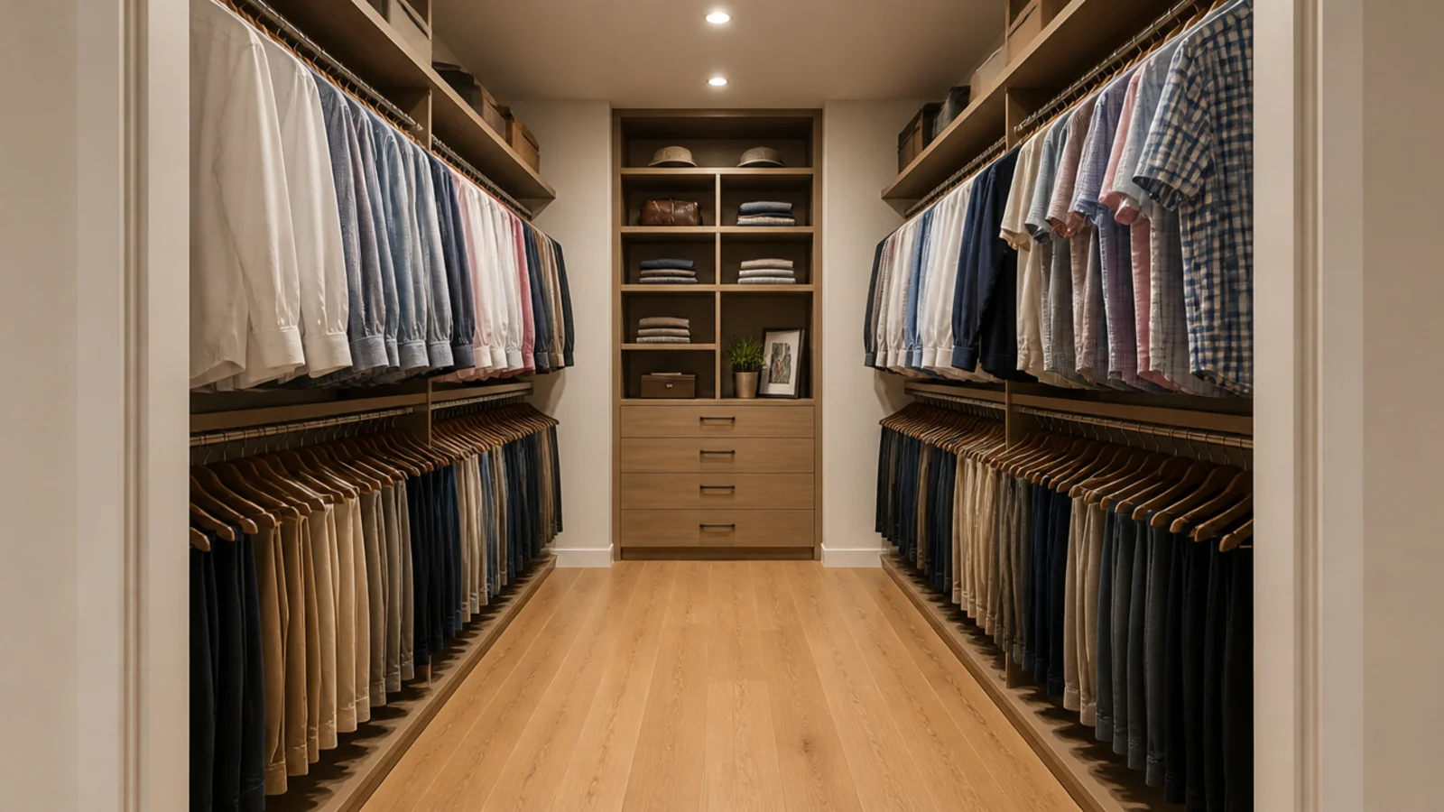 double hung rails on both closet walls leaving the center floor clear