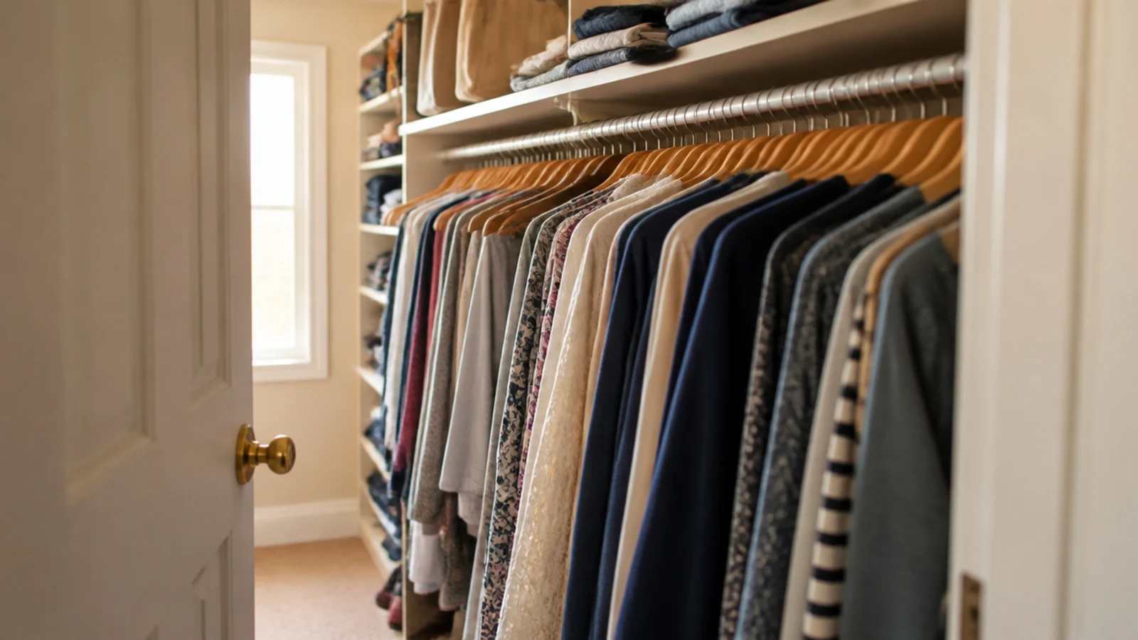 narrow box room converted to a deep reach-in closet with no walkway