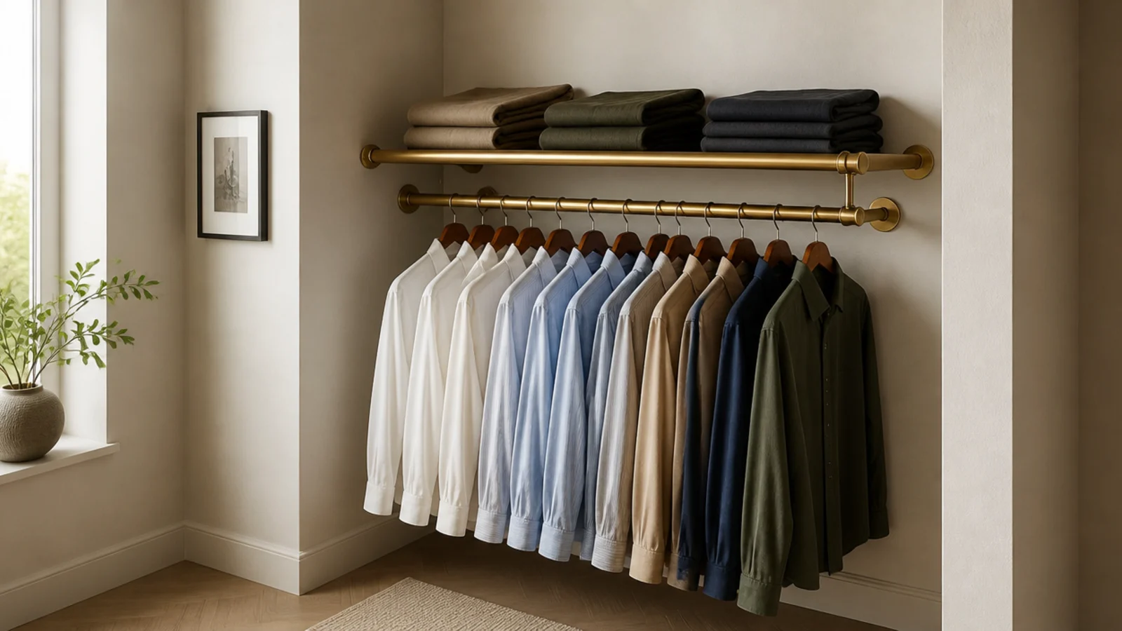 double hanging rods letting a small bedroom closet stay narrow