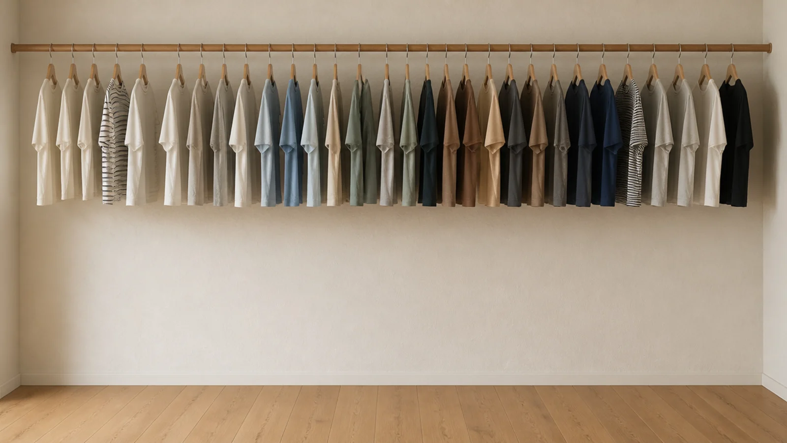 single closet rod with empty wasted space below the hanging shirts