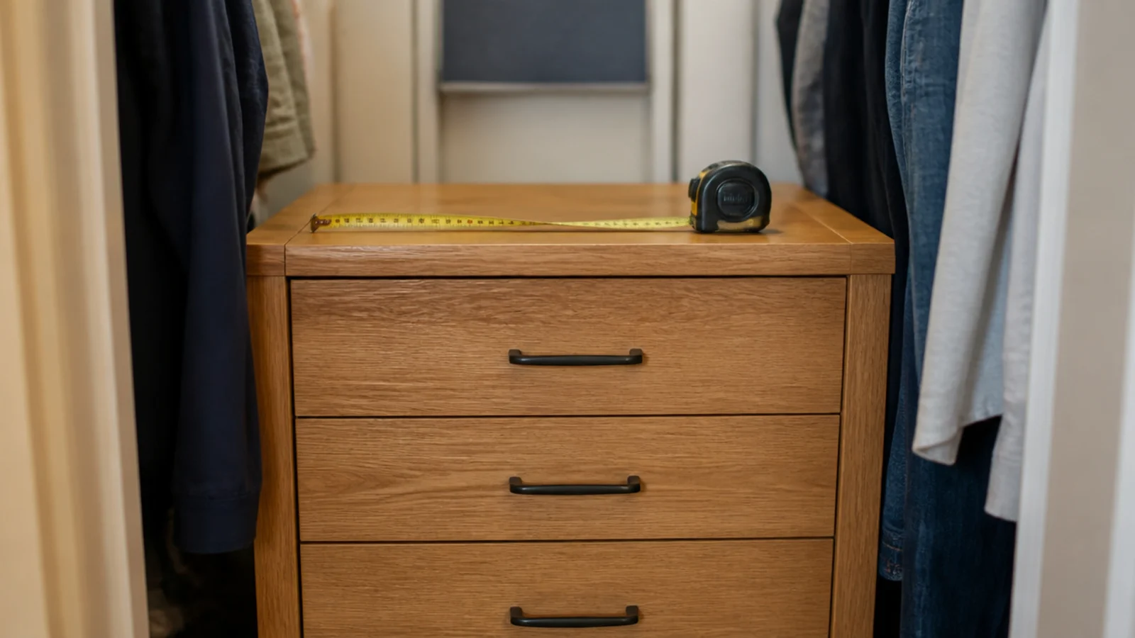 closet island crowding a narrow walkway with barely any clearance