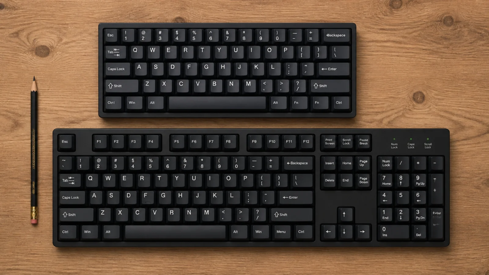 compact keyboard beside a full size one showing the width saved