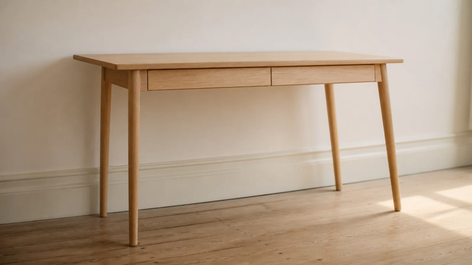 lightweight timber desk being lifted slightly to clean beneath