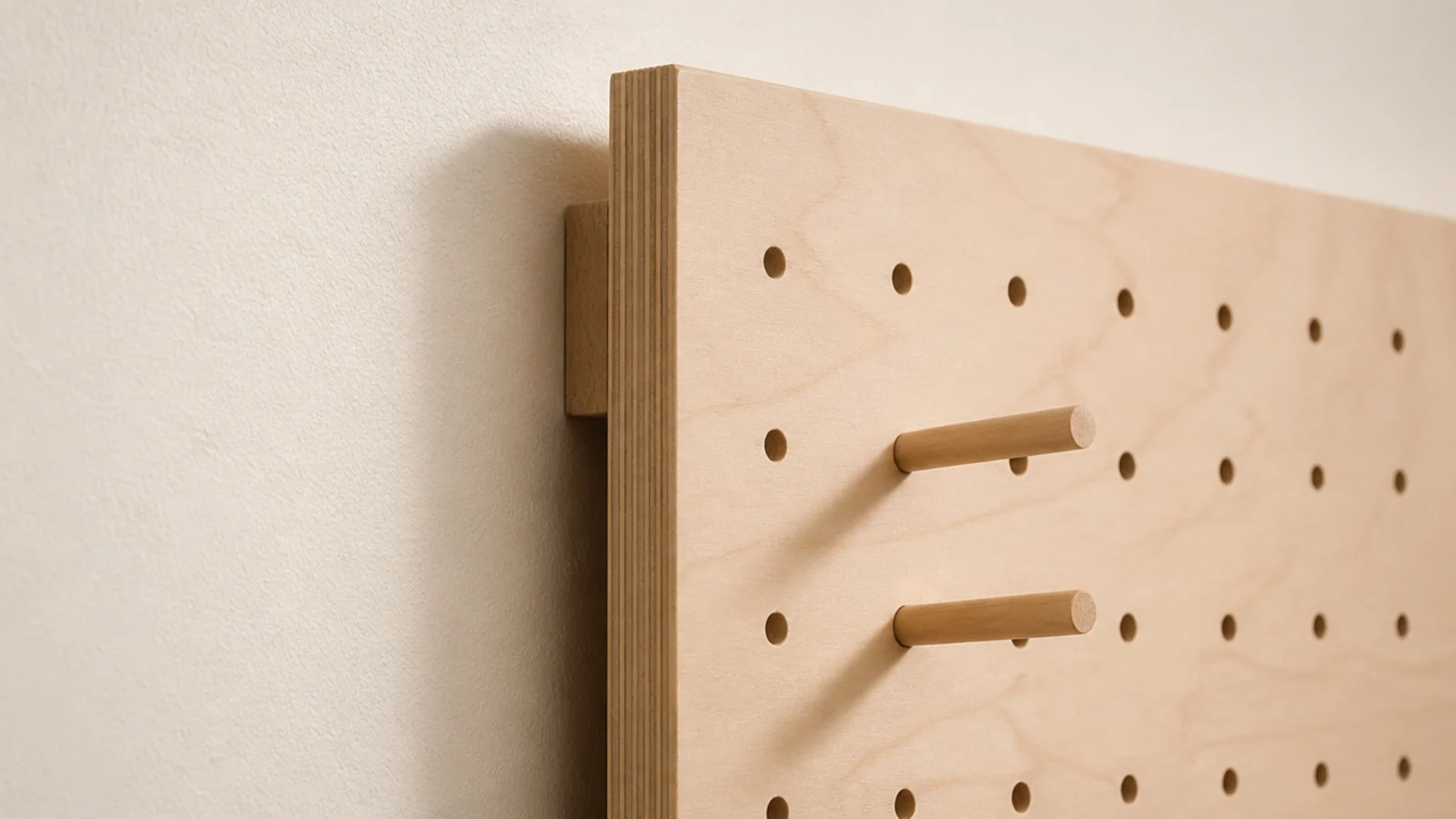 pegboard held off the wall on thin battens showing the gap behind