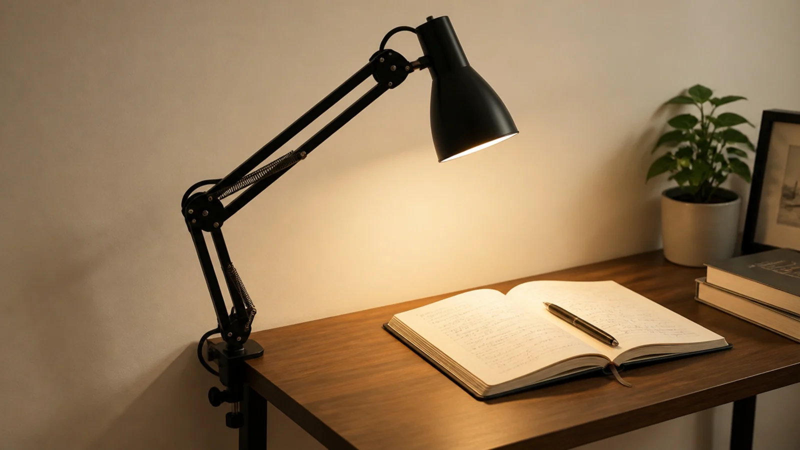 clamp lamp gripping the desk edge with no base on top
