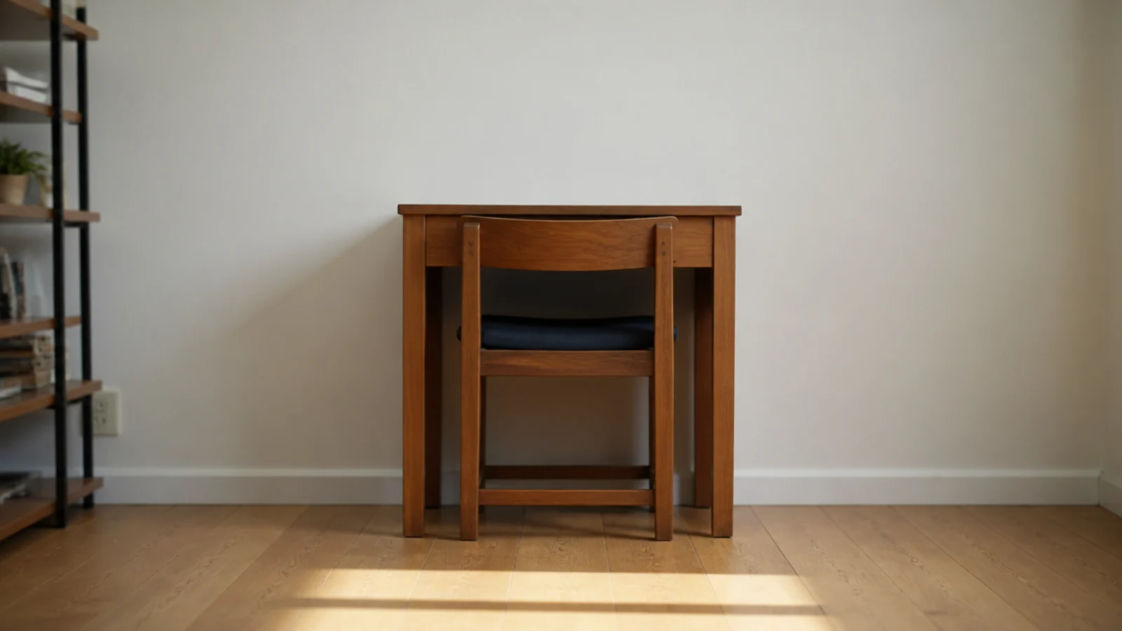 study chair pushed right under a desk with the seat clearing