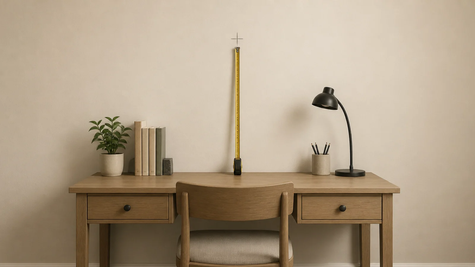 pencil mark on a wall level with a seated readers forehead height