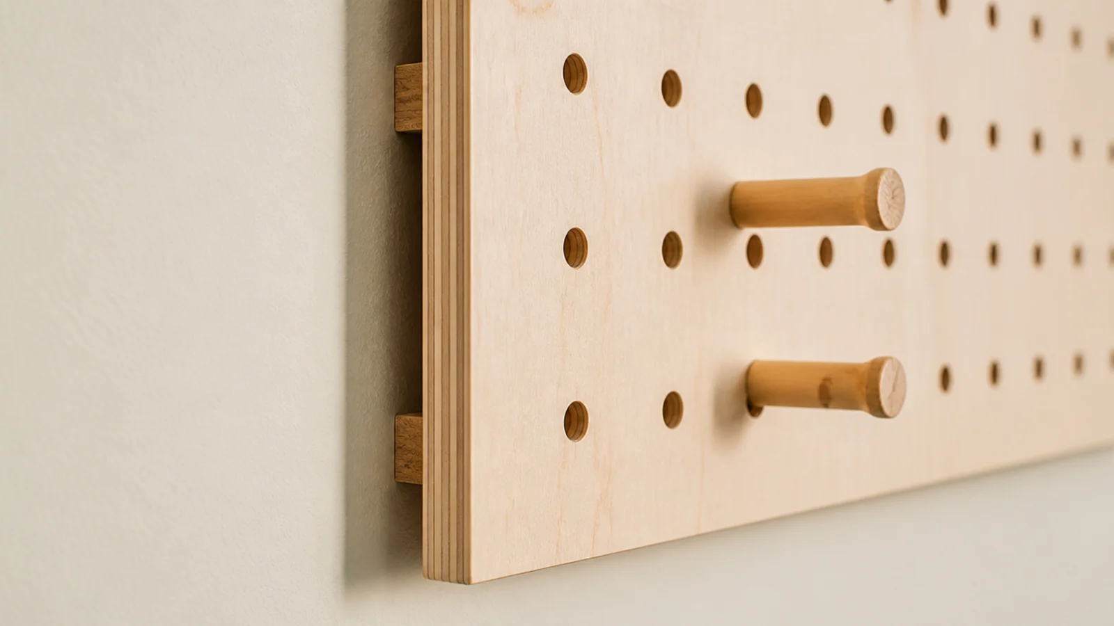 pegboard fixed to battens showing the gap behind for hooks