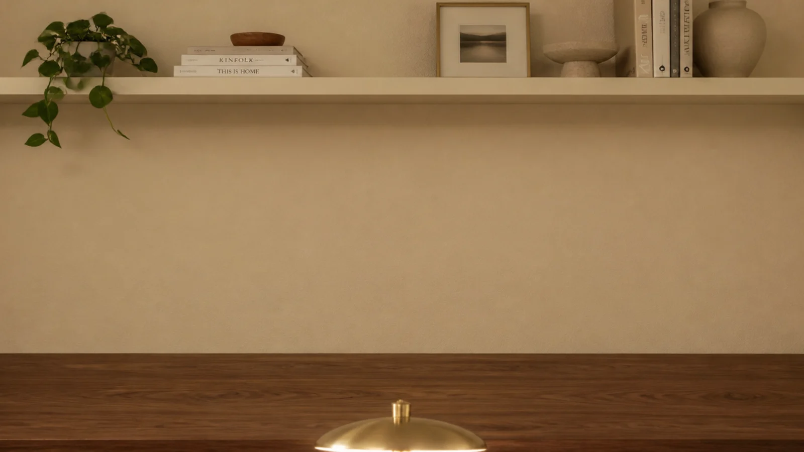 clear band of empty wall between a desk surface and first shelf