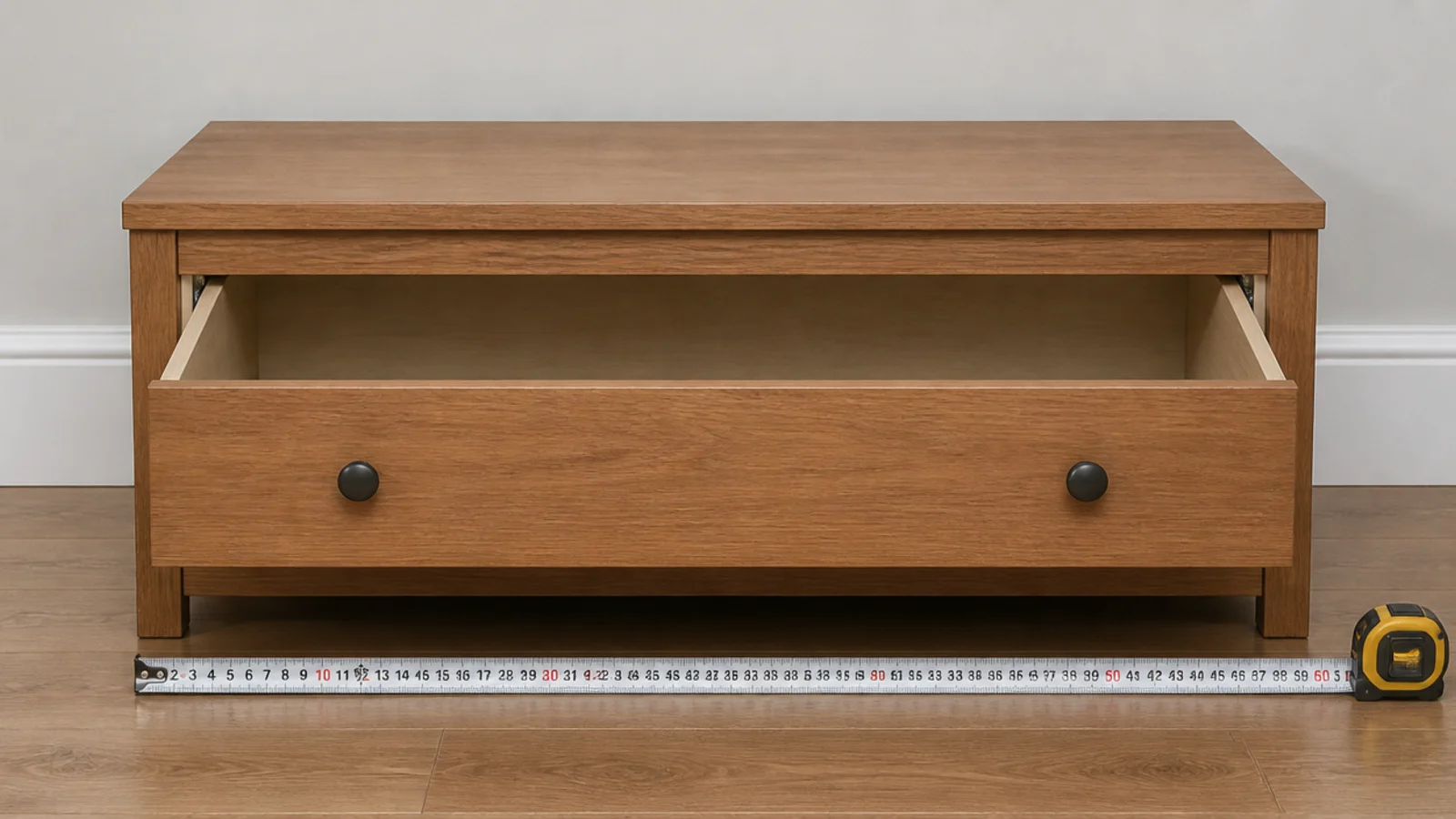 tape measure laid along the footprint of a chest of drawers