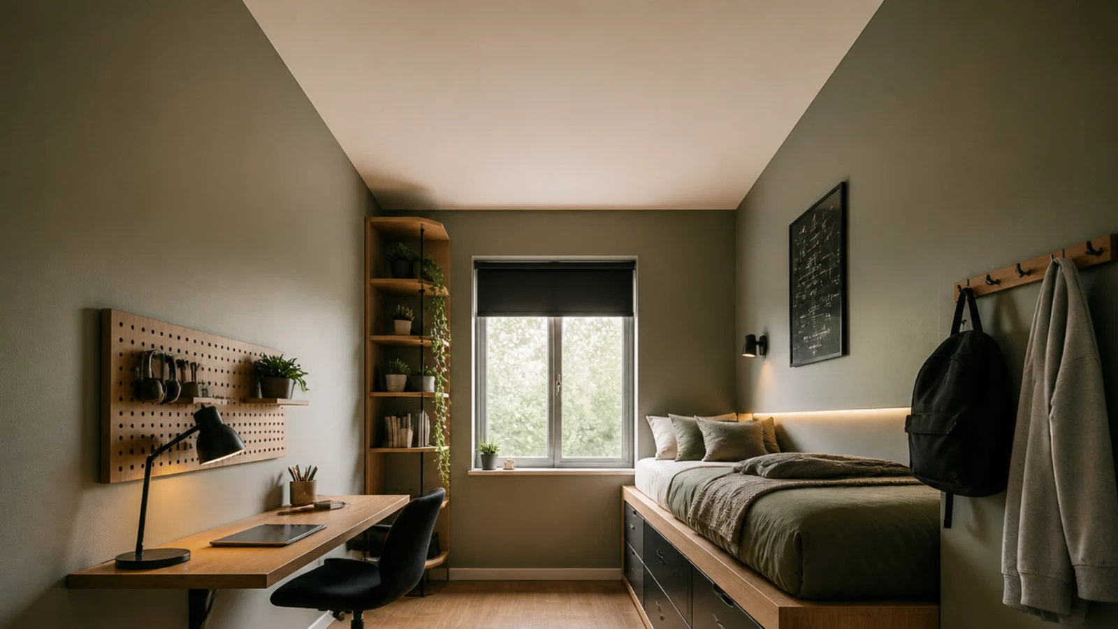 tall teen boy small bedroom ideas view with wall desk and raised bed