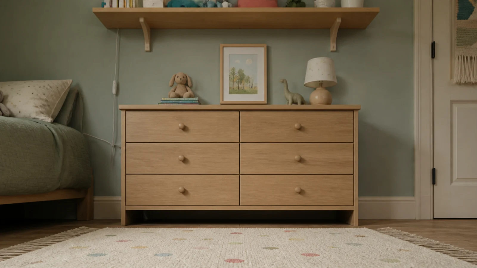 low viewpoint of a child bedroom from about three feet high