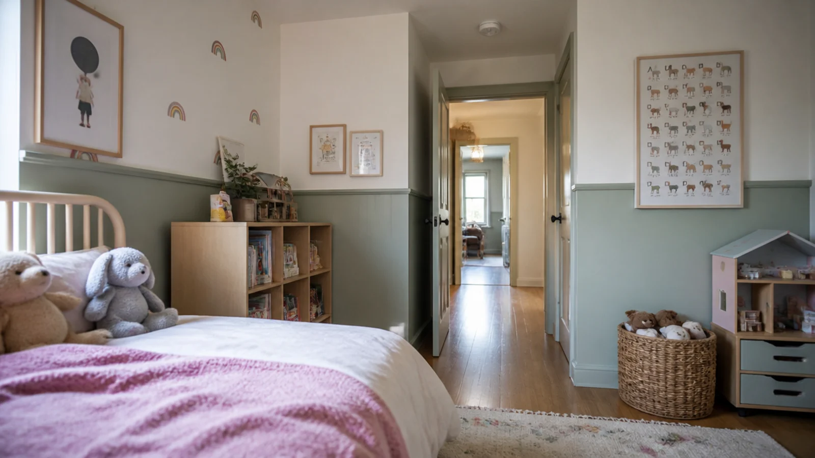 clear route from bed to bedroom door with a smoke alarm above