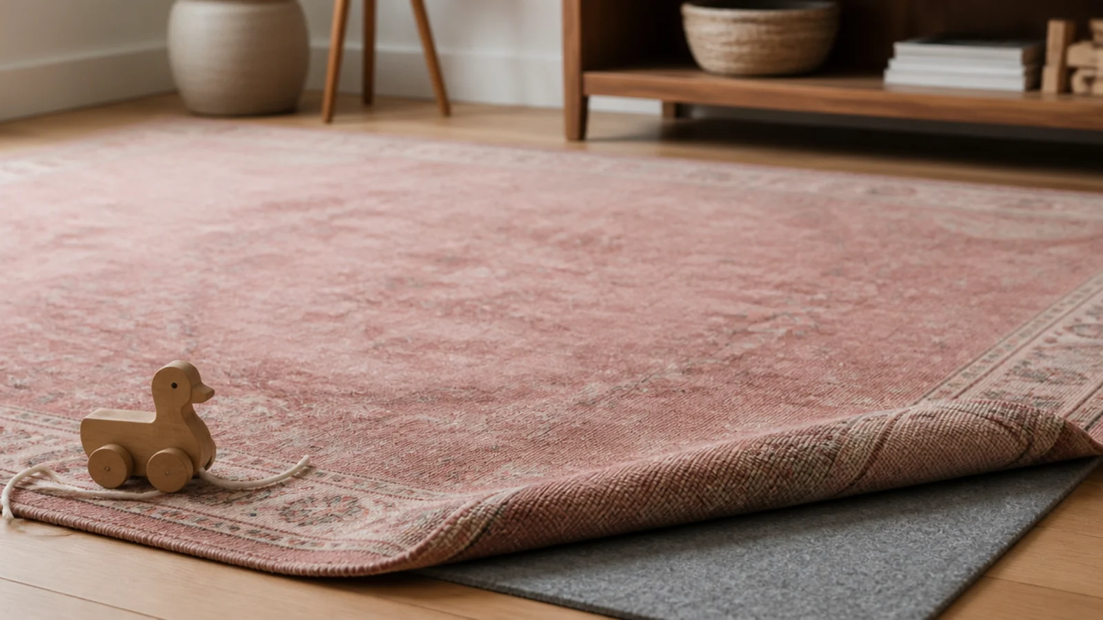 inherited wool rug lying flat over a fresh non slip underlay
