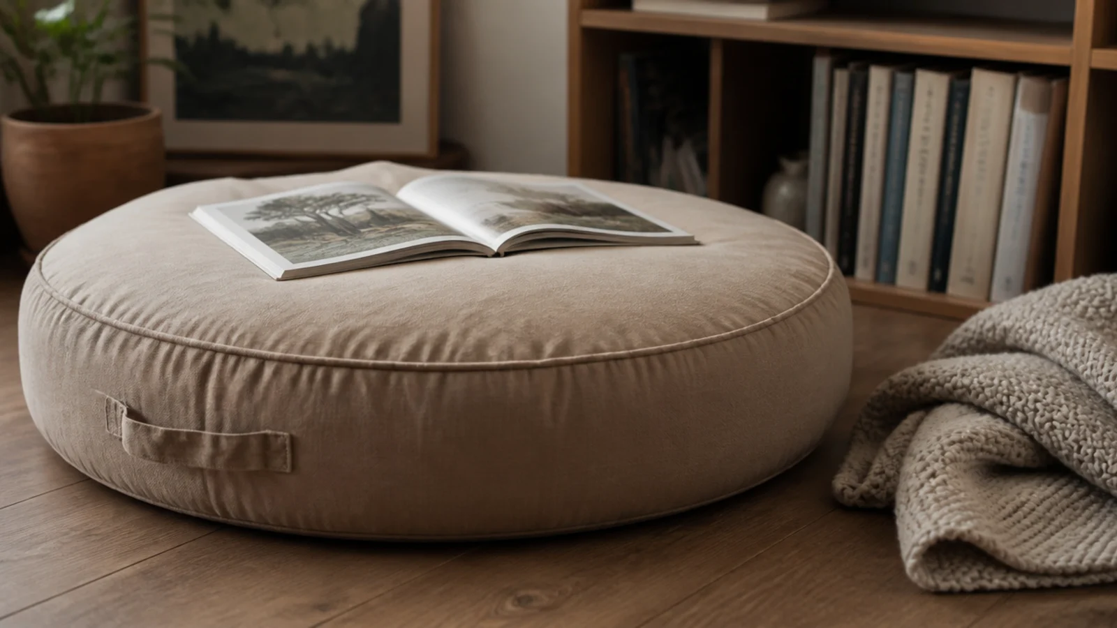firm cotton floor cushion sitting where a bean bag chair once was