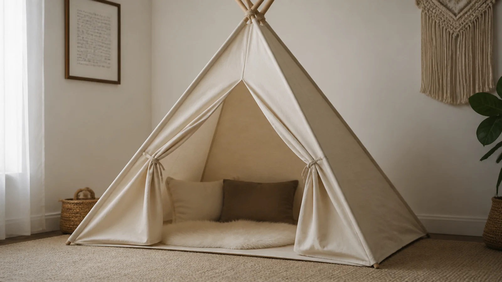 canvas play tent with both front panels tied fully open
