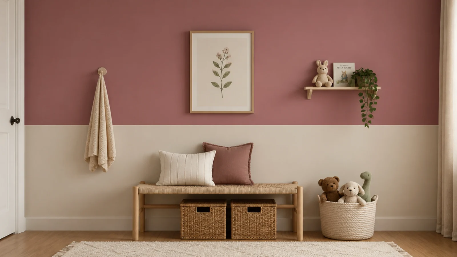 wall split horizontally into two soft tones at hip height