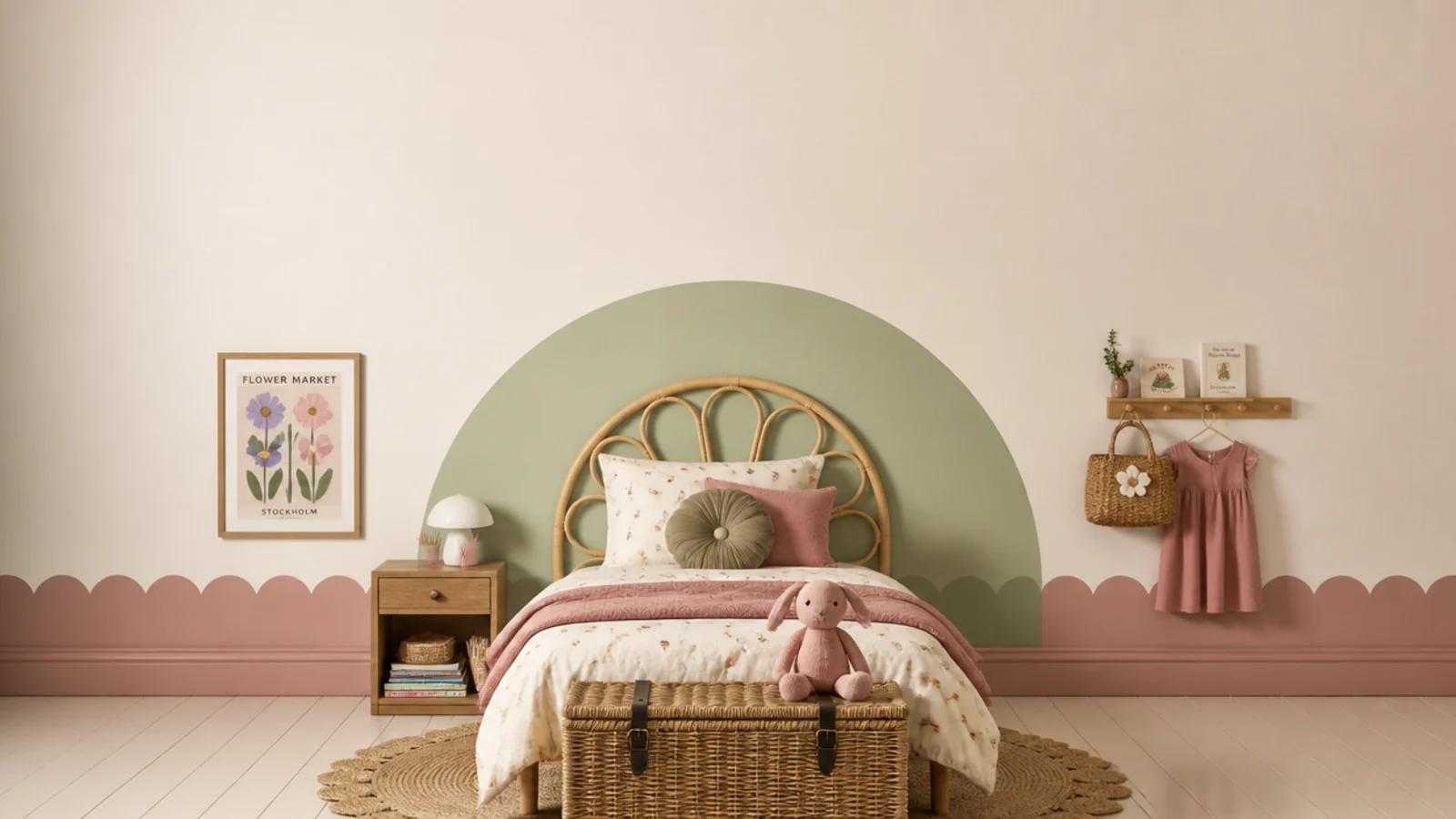 tall panel of toddler girl bedroom paint ideas from arch to scallop border