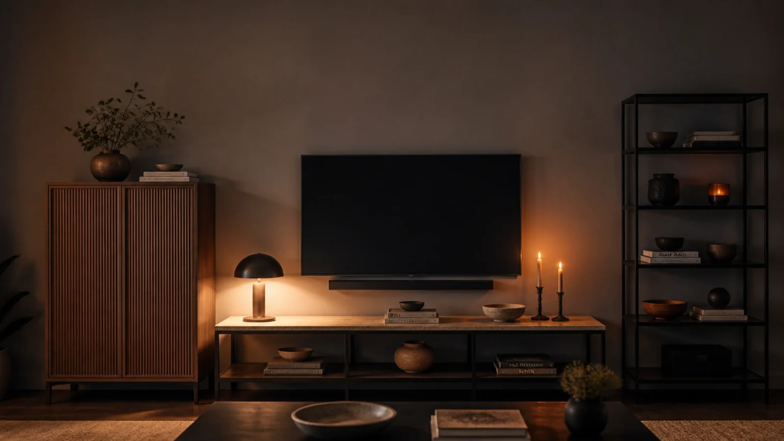 tall comparison view of entertainment unit styles in timber steel and stone