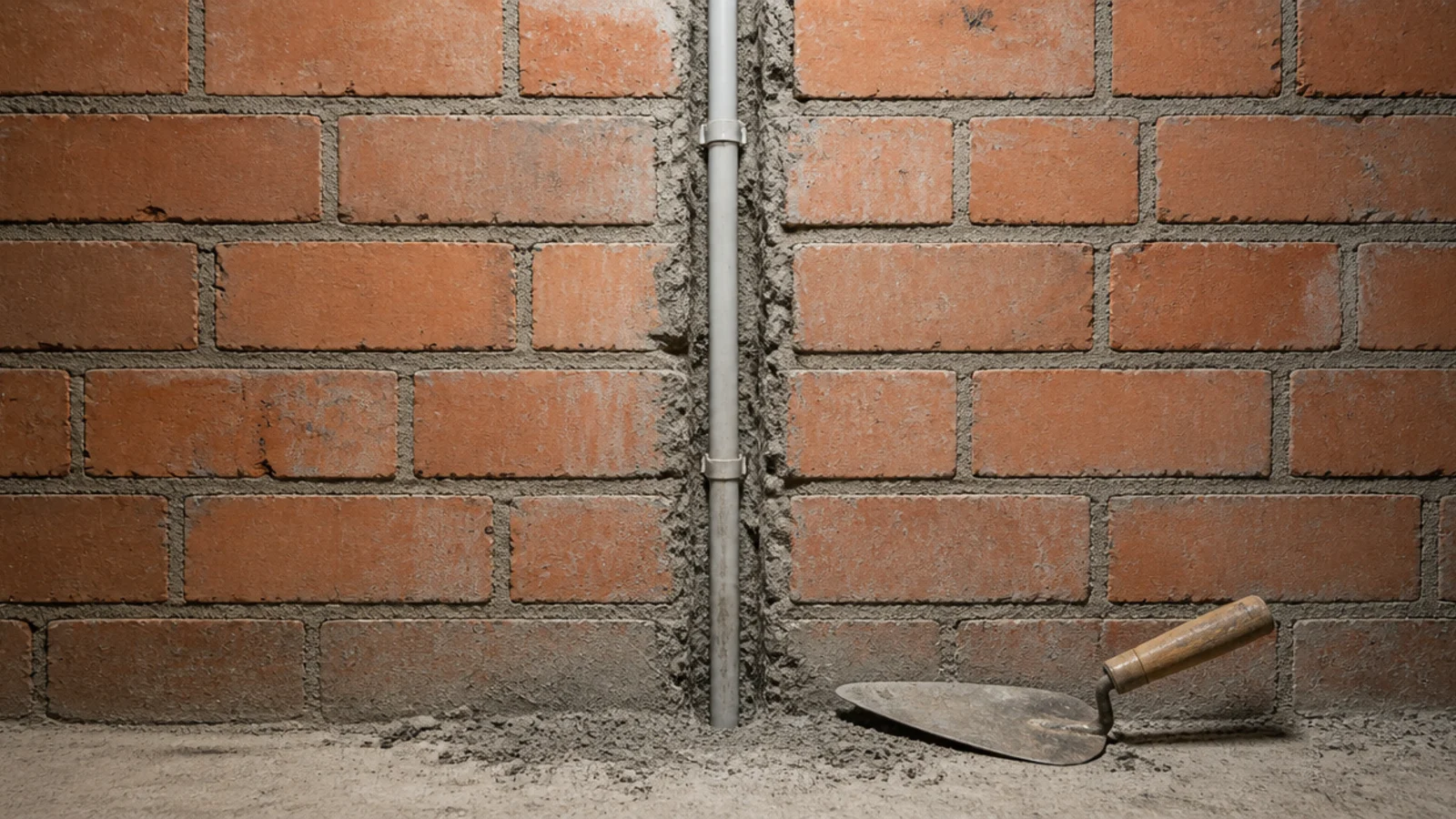electrical conduit set into a wall chase before plastering begins
