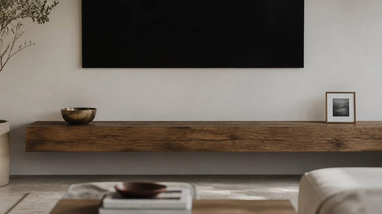 long media ledge left mostly clear with two objects placed on it