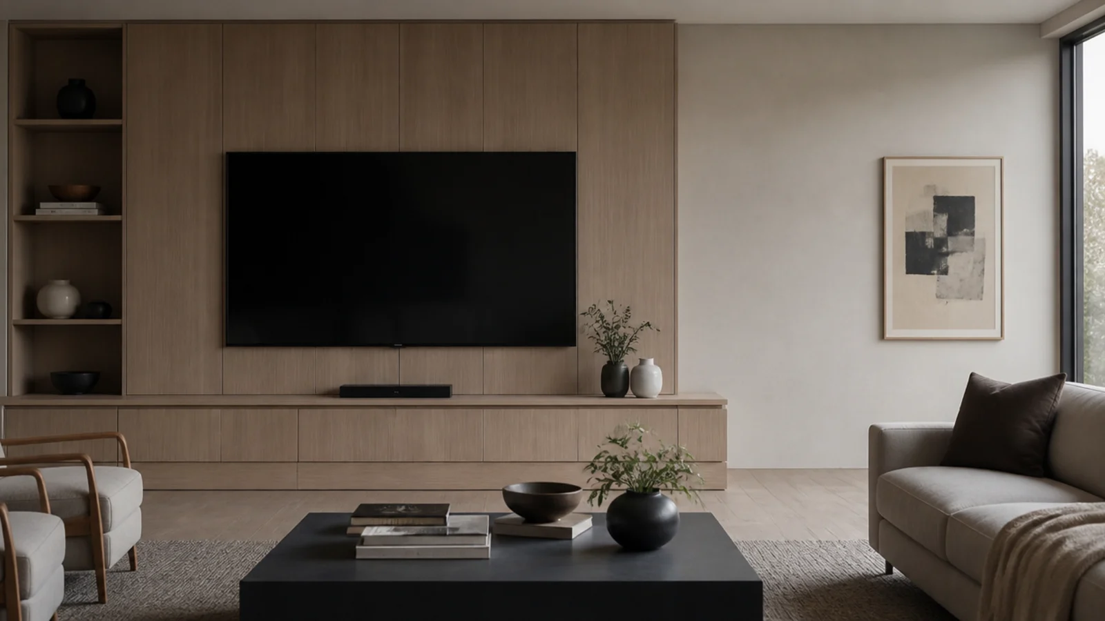 media wall divided visually into thirds with the screen in the centre