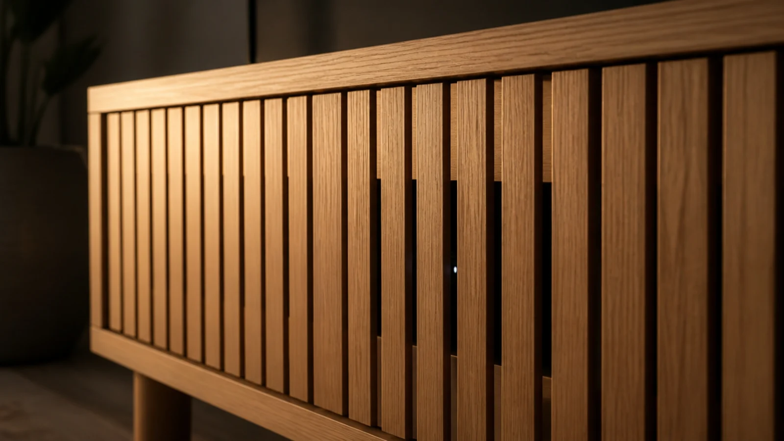 ash cabinet doors made from vertical slats with gaps between them