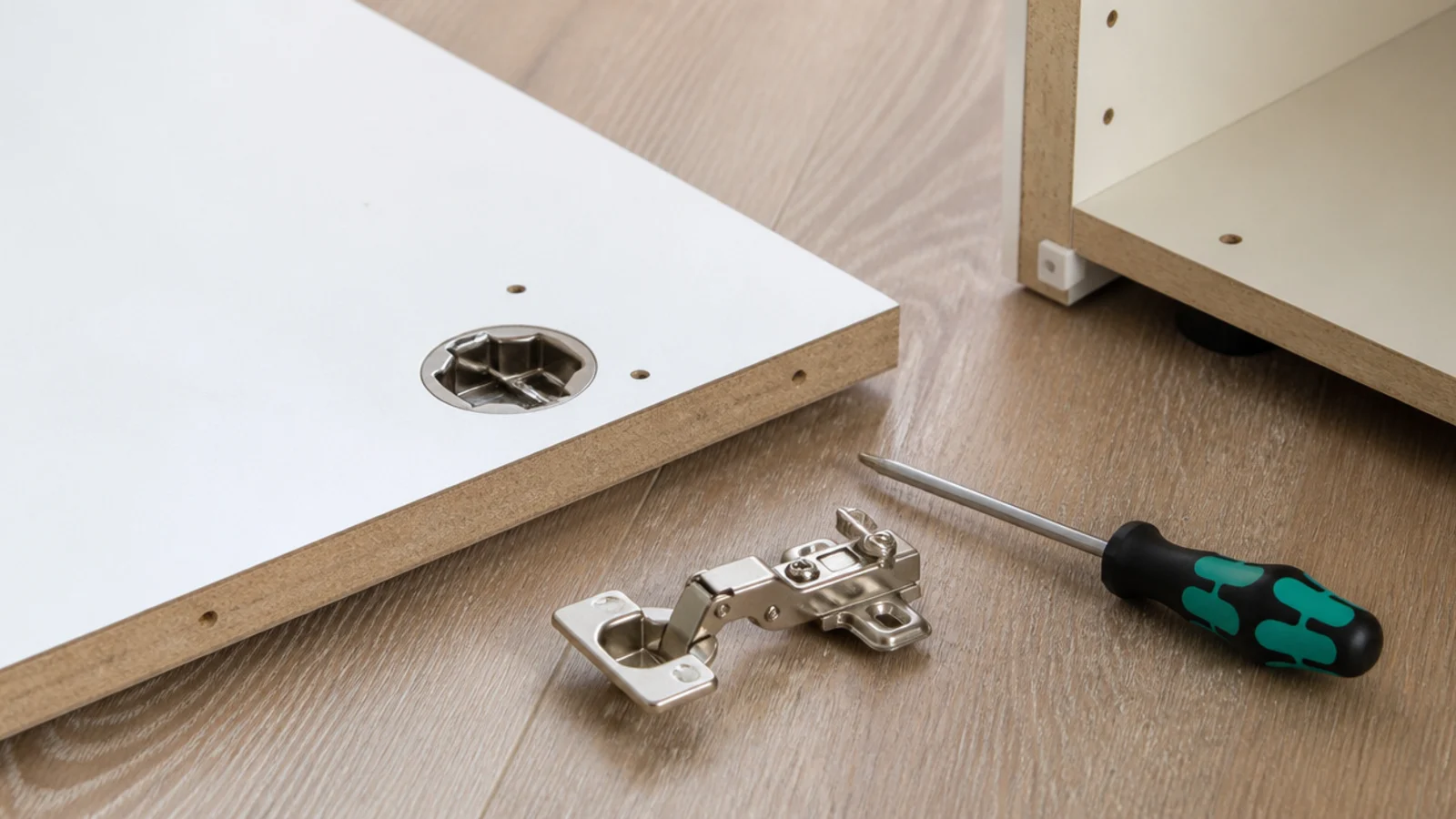 flat pack cabinet fitted with upgraded soft close hinges and pulls