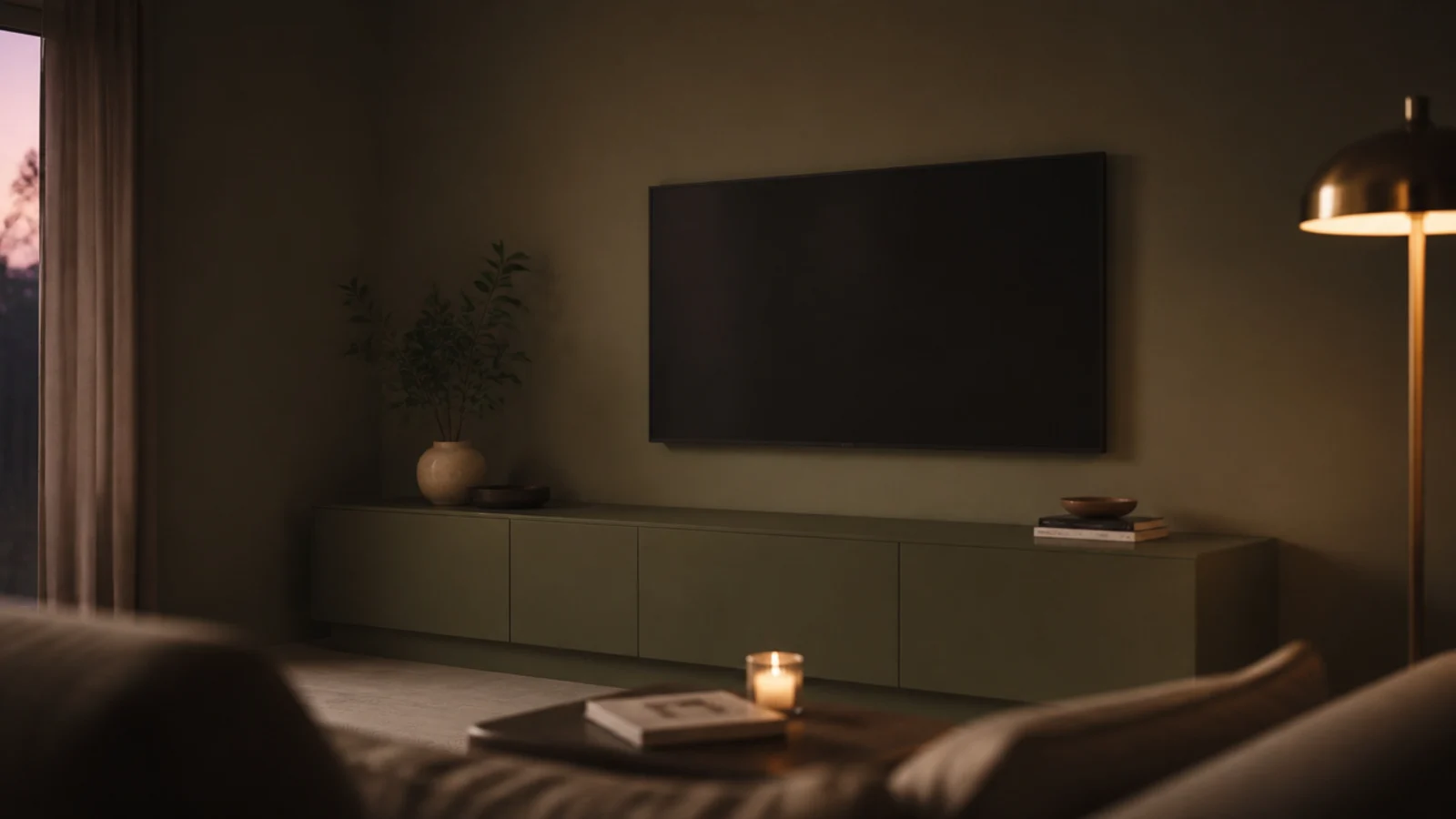 media unit painted the same deep green as the wall behind it