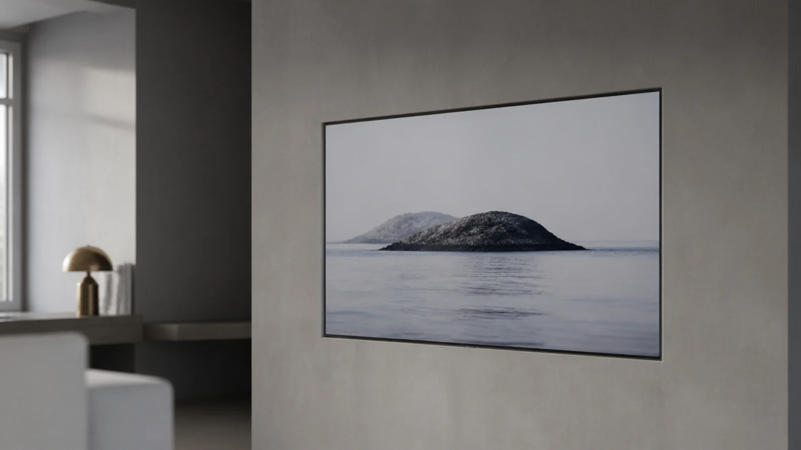 television set back inside a plaster niche flush with the wall face