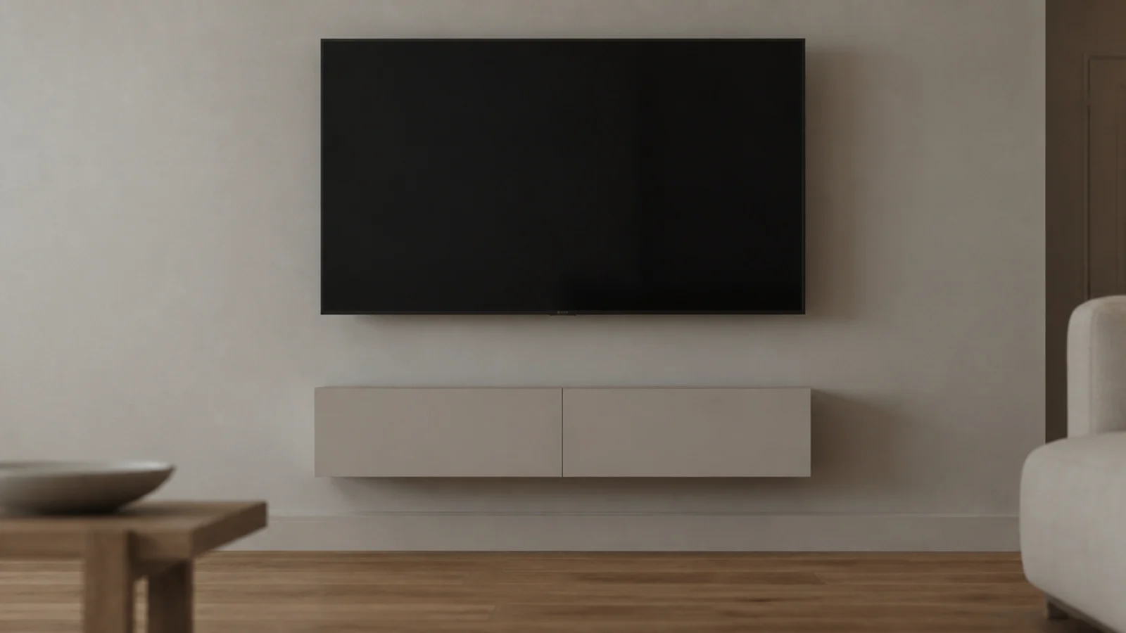 media console painted to match the wall so it visually disappears