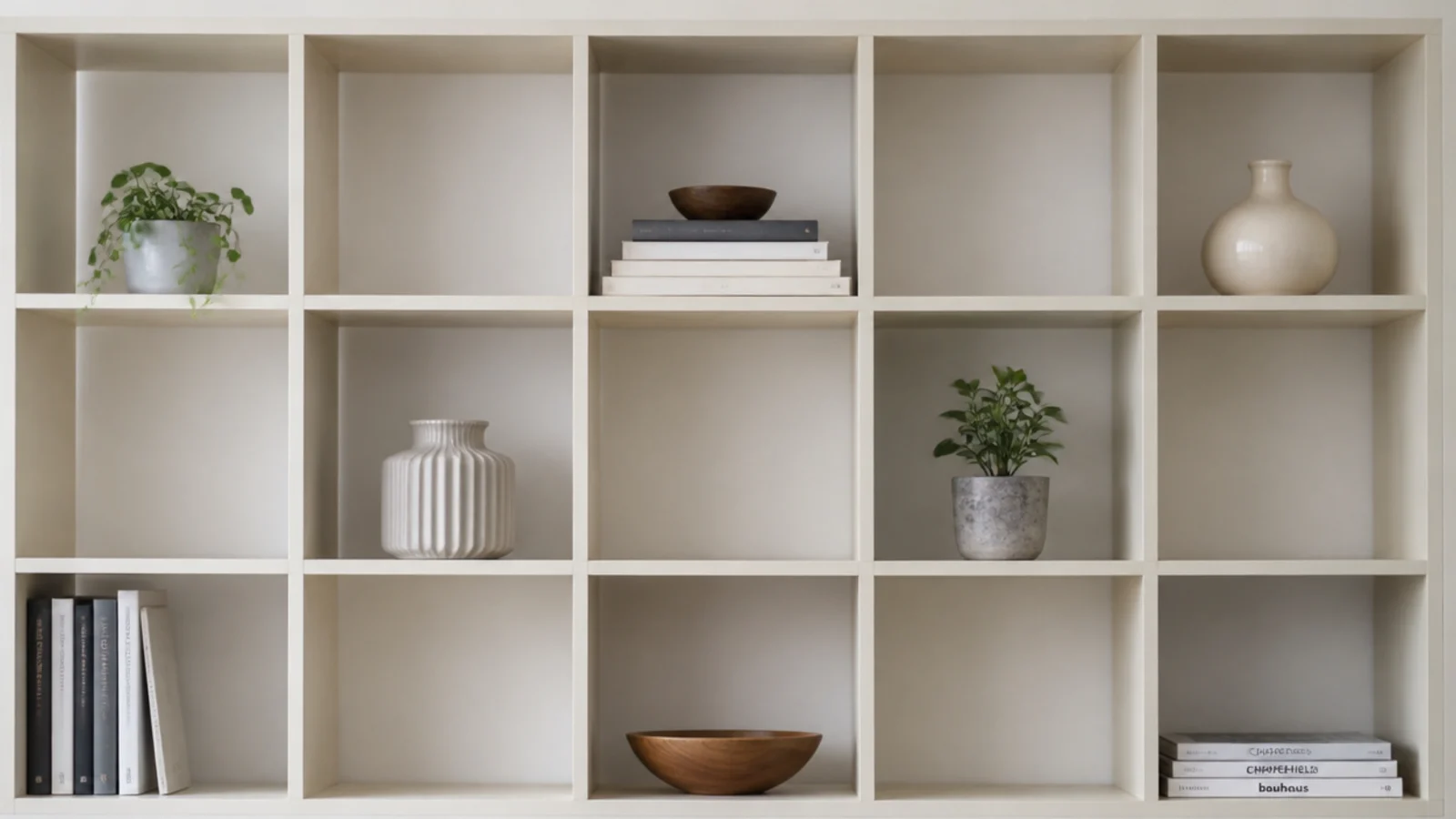 open shelving arranged in a repeating pattern of full and empty bays