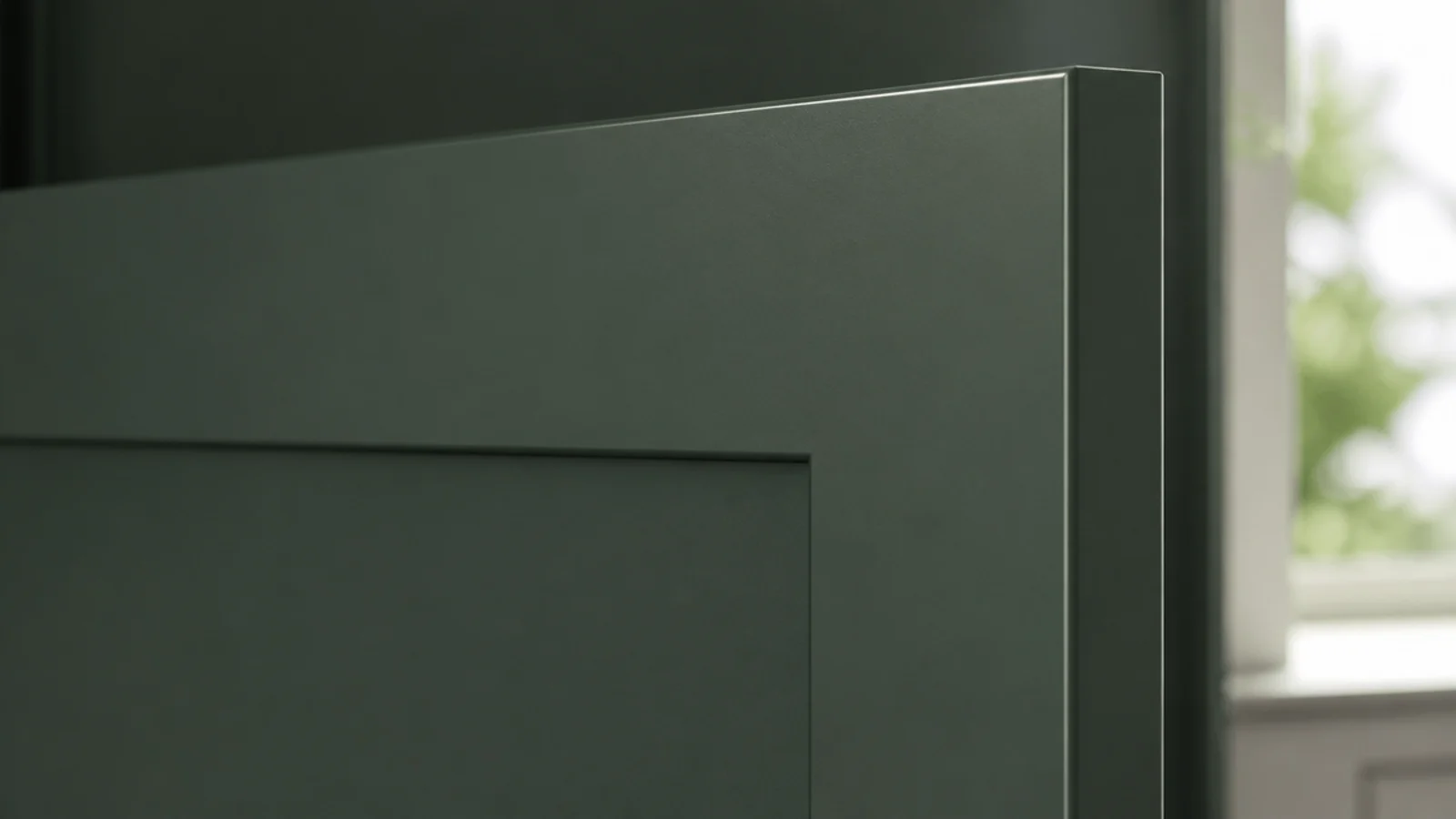 sprayed cabinet door with a flawless matt finish catching soft light