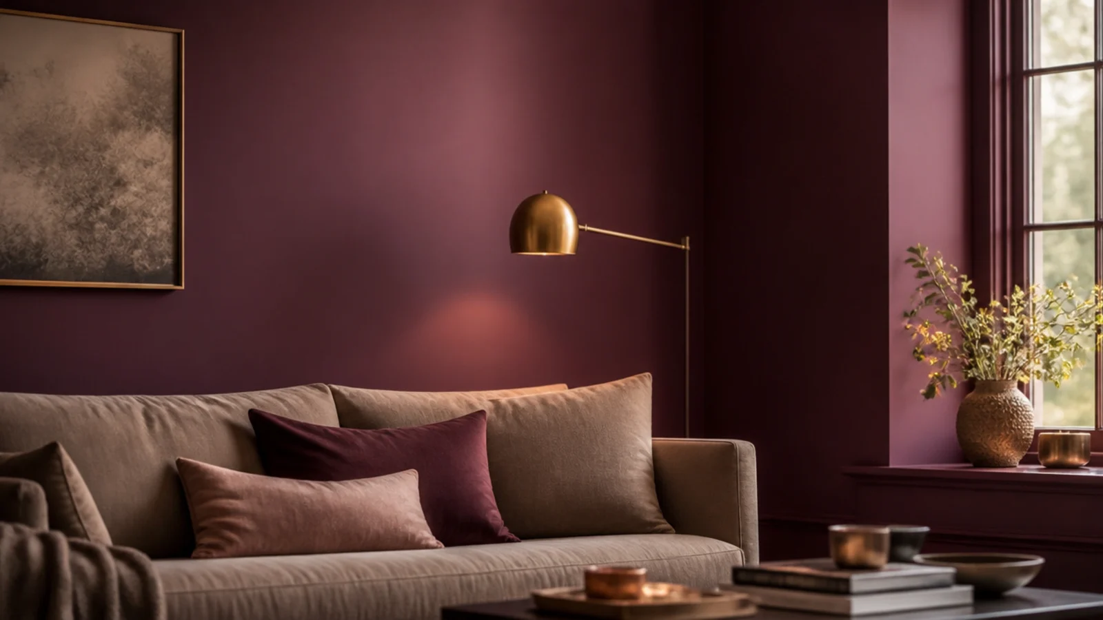 sofa wall and return corner painted in one deep saturated colour