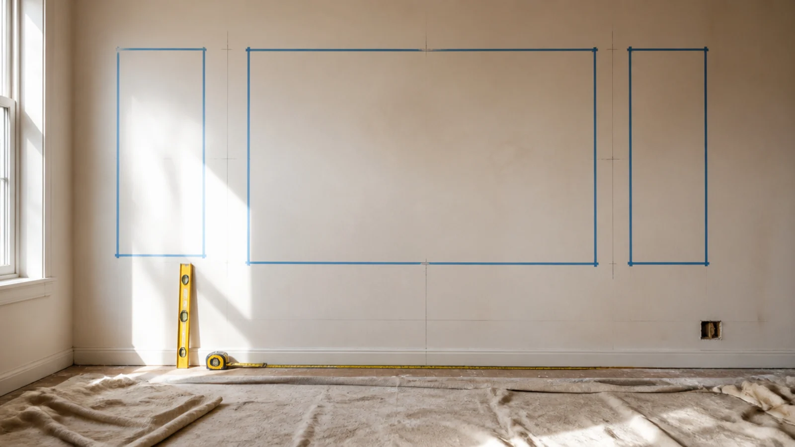tv wall ideas mapped out with tape studs and pencil marks before drilling