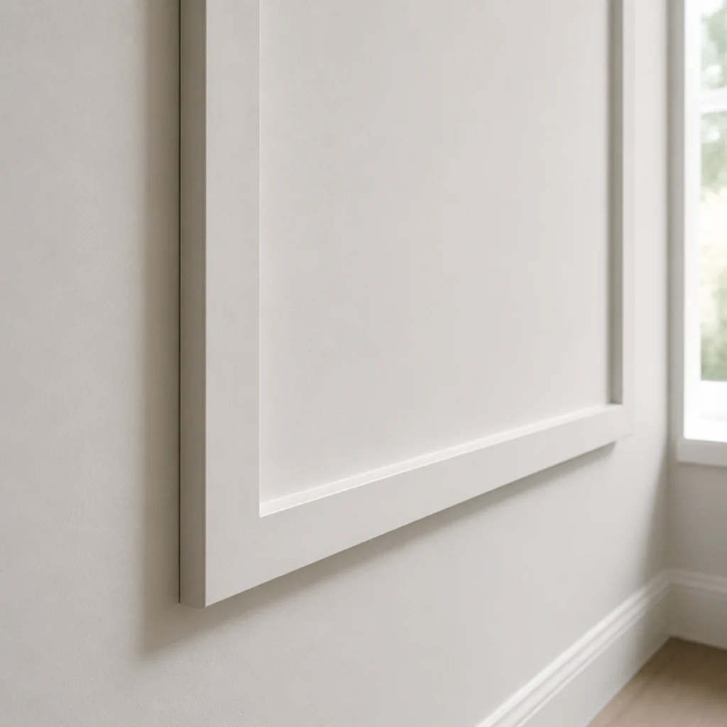 plain square edged molding forming boxes on a minimal painted wall