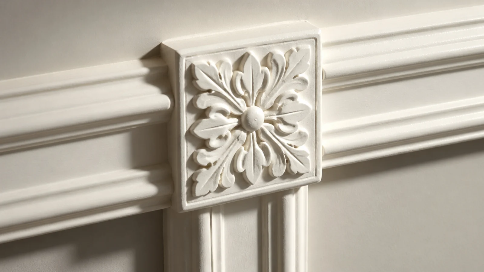 square corner rosette blocks joining molding runs without mitres